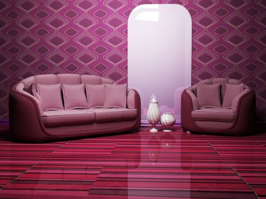 Modern interior with a sofa and an armchair clipart