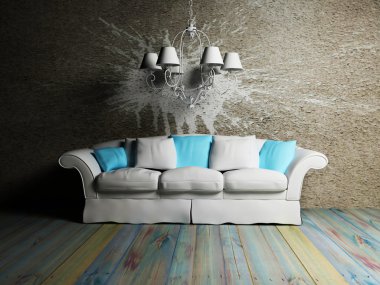 Modern interior design with a nice sofa and a chandelier clipart