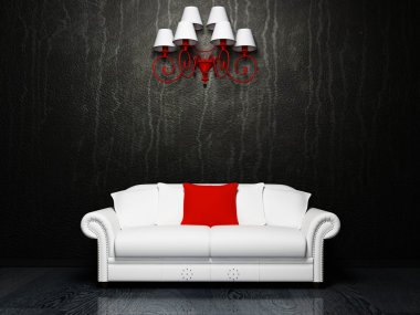 Modern interior design with a white sofa and a chandelior clipart