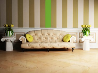 Interior design scene with a classic sofa and two tables with t clipart