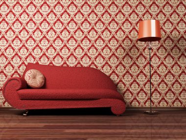 Interior design scene with a red sofa clipart