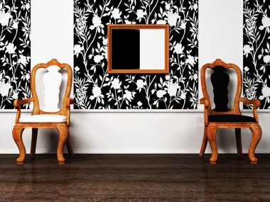 iki klasik koltuk ile iç tasarım sahnesi