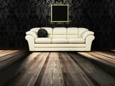 bir kanepe ile iç tasarım sahnesi