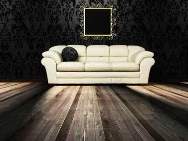 Interior design scene with a sofa clipart