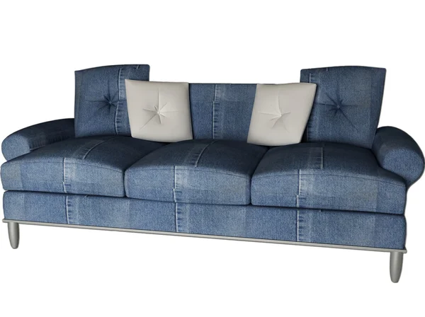 Modernes Sofa aus Jeans isoliert auf weiß — Stockfoto