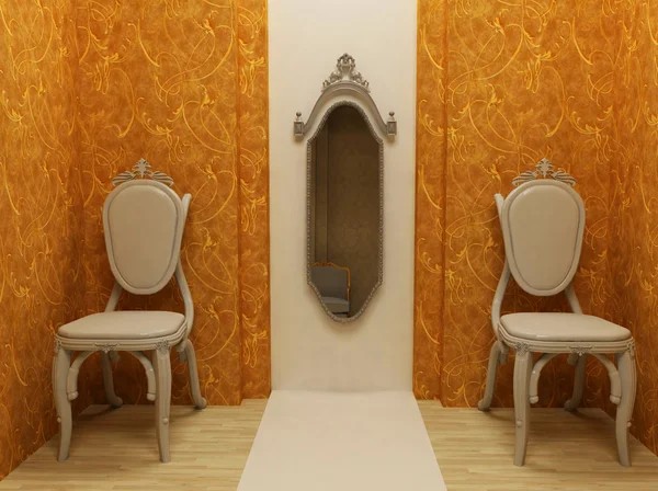 Классический дизайн интерьера, два кресла с зеркалом — стоковое фото