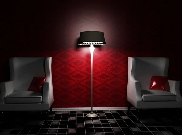 Ein schönes Interieur mit zwei Sesseln und einer Lampe — Stockfoto