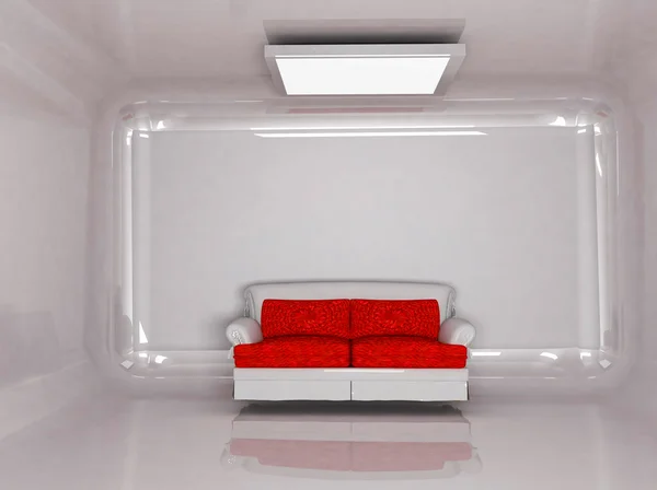 Un canapé blanc et rouge dans un intérieur blanc — Photo