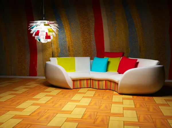 Современный интерьер с диваном и лампой — стоковое фото