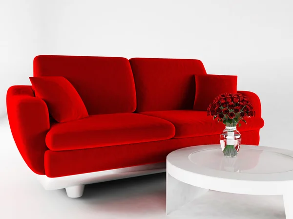 Diseño interior con sofá y mesa con jarrón —  Fotos de Stock