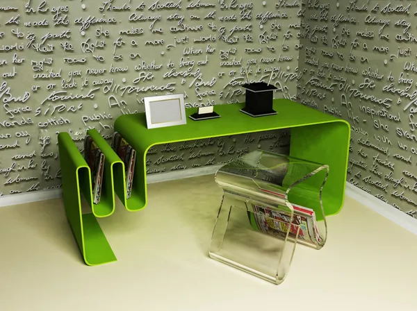 Un diseño interior con una silla y una mesa — Foto de Stock