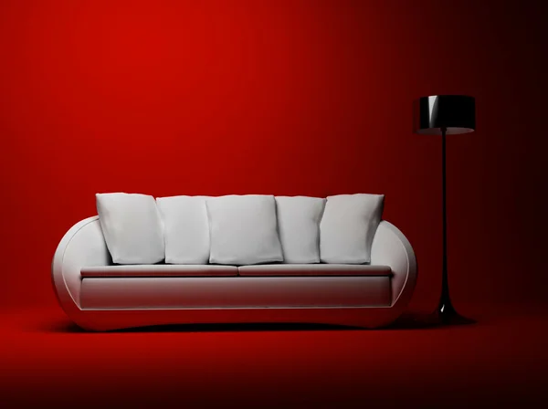 Современный интерьер с диваном и напольной лампой — стоковое фото