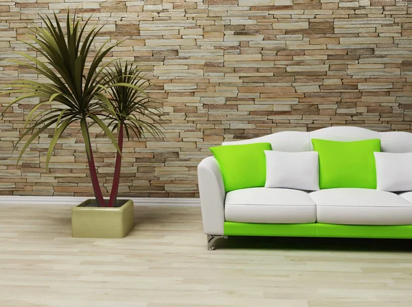 Дизайн интерьера с диваном и растением — стоковое фото