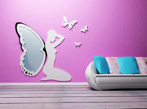 Design interiör med en soffa och en spegel — Stockfoto