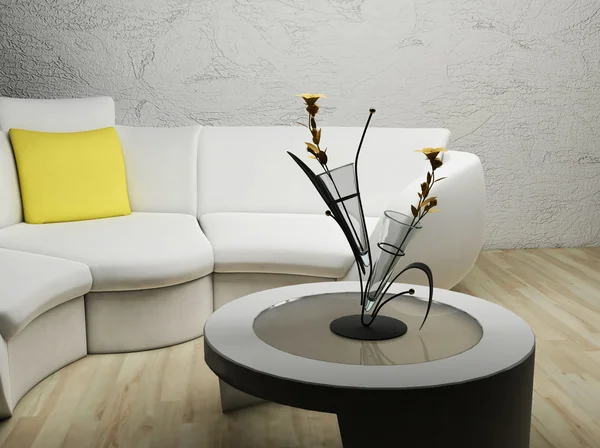 Ein modernes Interieur mit Sofa, Tisch und Vase — Stockfoto