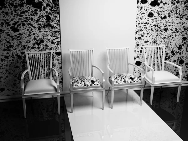 Interieur design scène met vier stoelen in een rij — Stockfoto