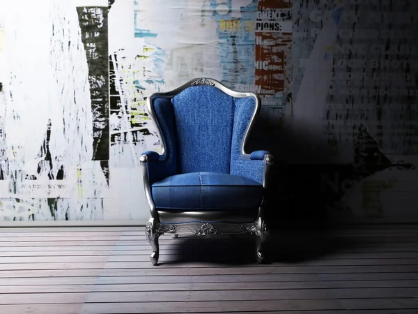 Interior design scene with an armchair in grunge style — Stock Photo, Image