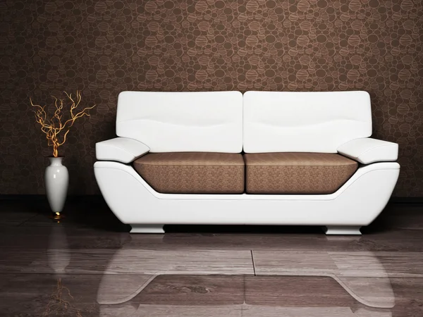 Modernes Interieur mit Sofa und schöner Vase — Stockfoto
