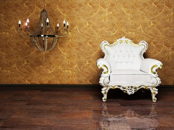 Дизайн интерьера с классическим элегантным креслом и люстрой — стоковое фото