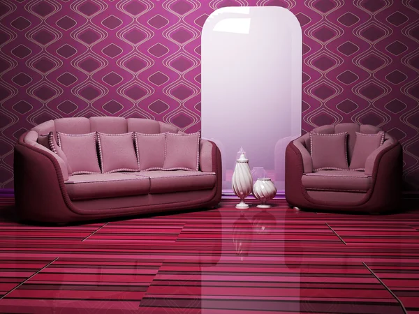 现代室内装饰和一张沙发和扶手椅 — 图库照片