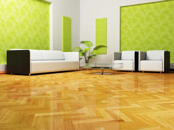 Moder diseño interior de la sala de estar, 3d render — Foto de Stock