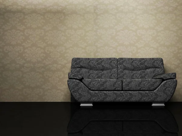 Μοντέρνο εσωτερικό σχεδιασμό με ένα σκοτεινό καναπέ — Φωτογραφία Αρχείου