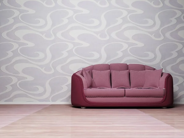 Moderní interiér s fialovým pohovka — Stock fotografie