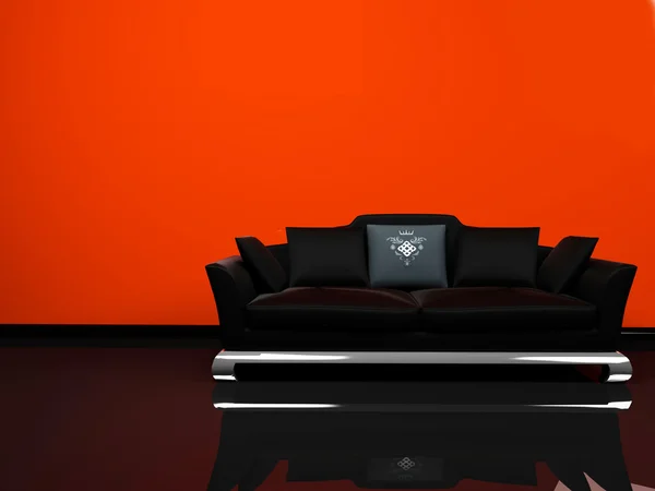 Modern inredning med elegans svart soffa — Stockfoto