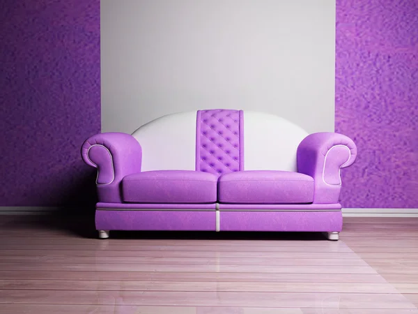 Modern interior design with a white and violet sofa — Stock Photo, Image