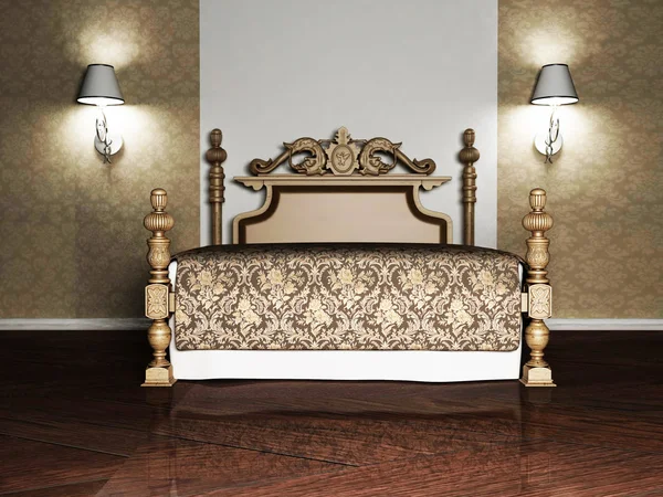 Design interno classico della camera da letto con due lampade — Foto Stock