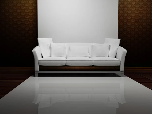 Moderní interiérový design s bílou pohovkou — Stock fotografie