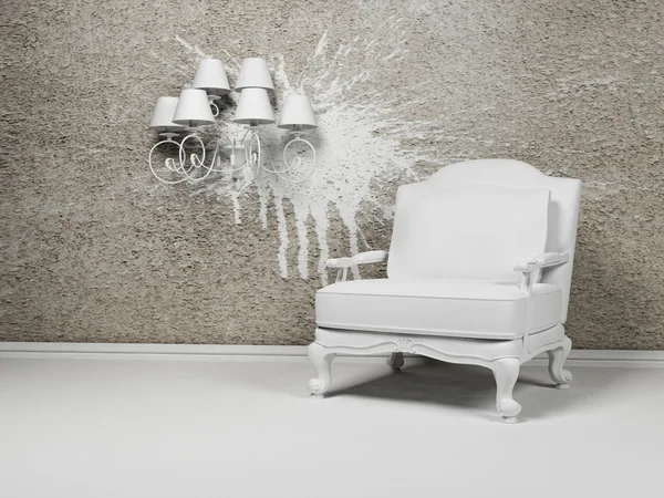 White armchair and a chandelier — Stock Photo, Image
