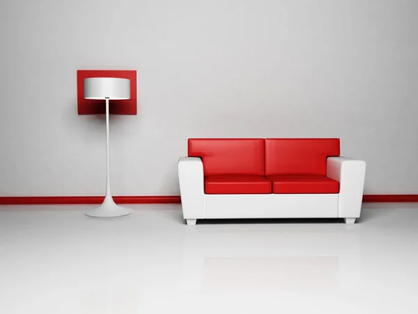 Interior design scene with a sofa and a floor lamp — Stock Photo, Image