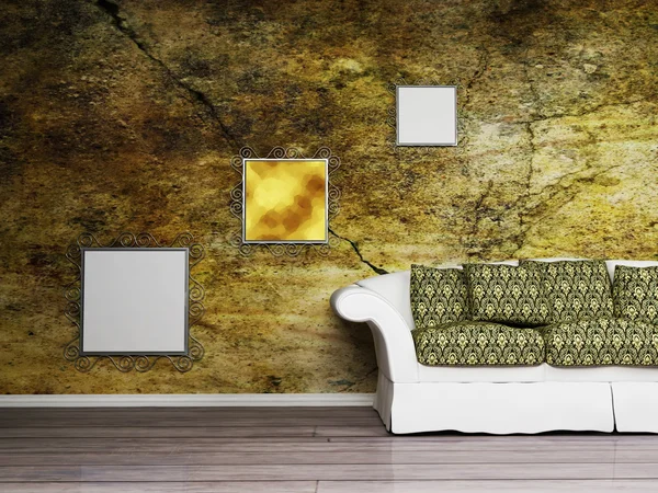 Scena di interior design con un bel divano e le immagini sul w — Foto Stock