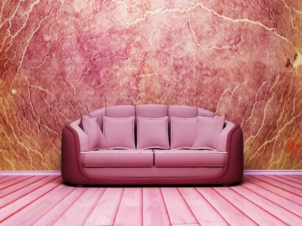 Scenă de design interior cu o canapea frumoasă pe fundalul grunge — Fotografie, imagine de stoc