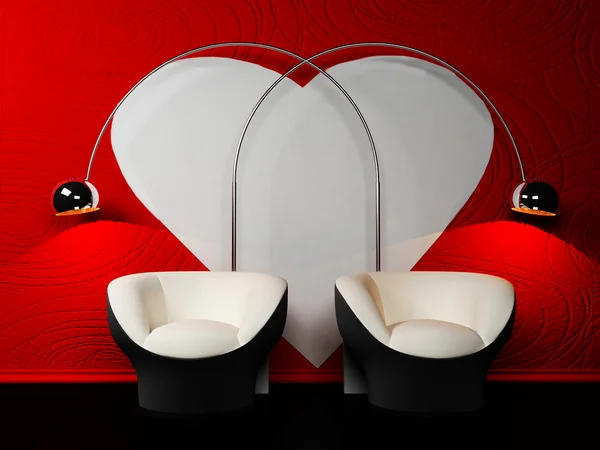 アームチェア 2 脚と 2 つのフロアランプとロマンチックなインテリア デザイン — ストック写真