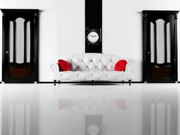 Escena de diseño de interiores con las puertas clásicas negras y un s blanco — Foto de Stock