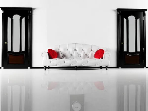 Cena de design de interiores com as portas clássicas pretas e um s branco — Fotografia de Stock