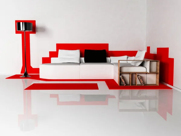 Modern lakberendezés, nappali, egy szép kanapéval és egy fl — Stock Fotó