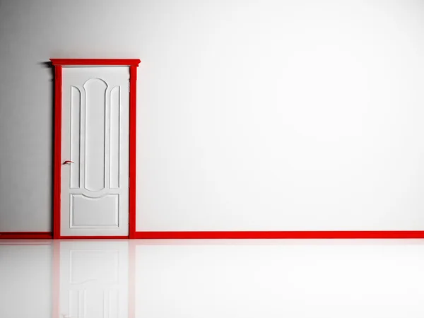 Porta clássica branca e vermelha no quarto brilhante vazio — Fotografia de Stock