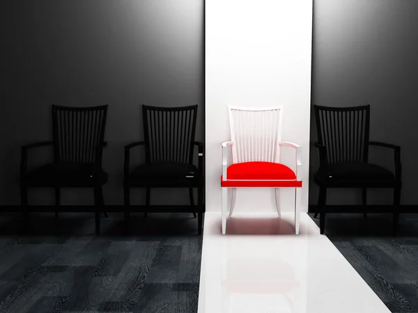 Interieur design scène met vier stoelen in een rij — Stockfoto