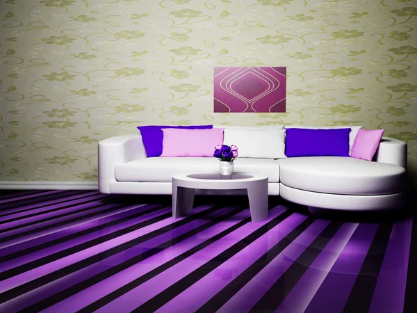 Modern inredning av vardagsrum med en fin soffa och tabl — Stockfoto
