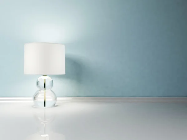 Escena de diseño interior con una bonita lámpara en el suelo blanco — Foto de Stock