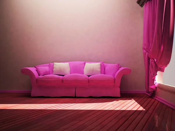 Moderno design interno del soggiorno con un bel divano e un wi — Foto Stock