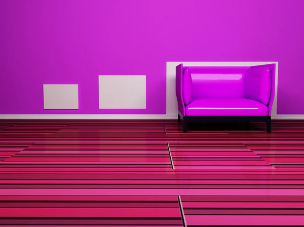 Design interiéru scéna s pěkné růžové křeslo — Stock fotografie