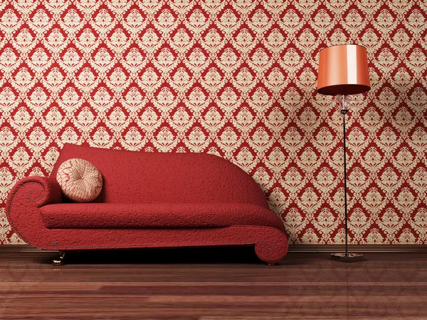 Design interiéru scéna s červenou pohovku — Stock fotografie