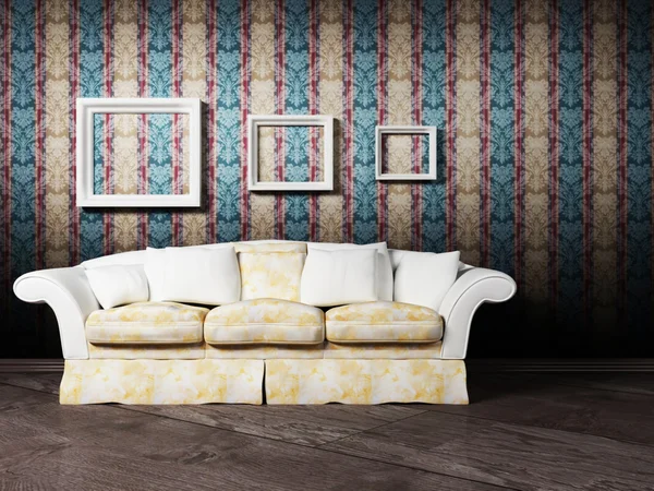 Escena de diseño interior con un sofá blanco — Foto de Stock