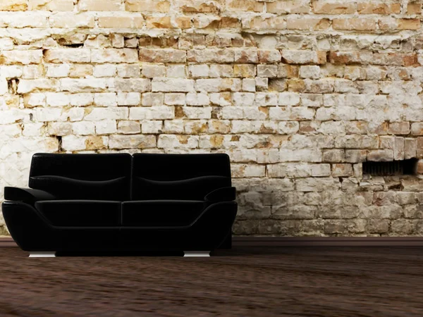 Интерьер сцены с черным диваном — стоковое фото