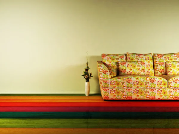 Diseño interior brillante con un bonito sofá — Foto de Stock