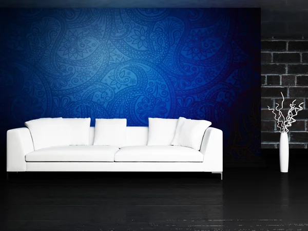 Design de interiores moderno da sala de estar com um sofá — Fotografia de Stock